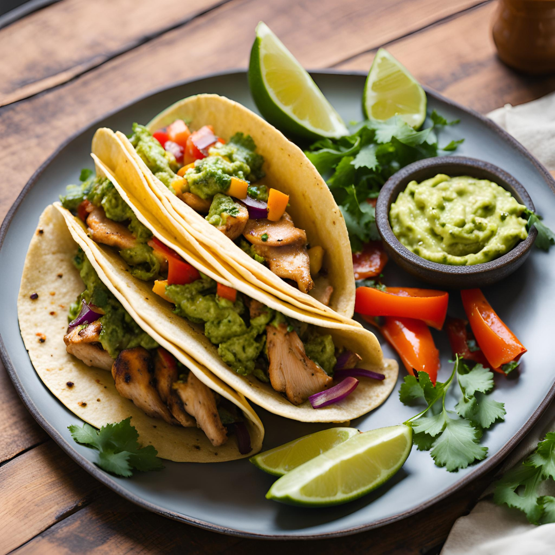 Fajitas Grillées au Poulet, Légumes & Guacamole